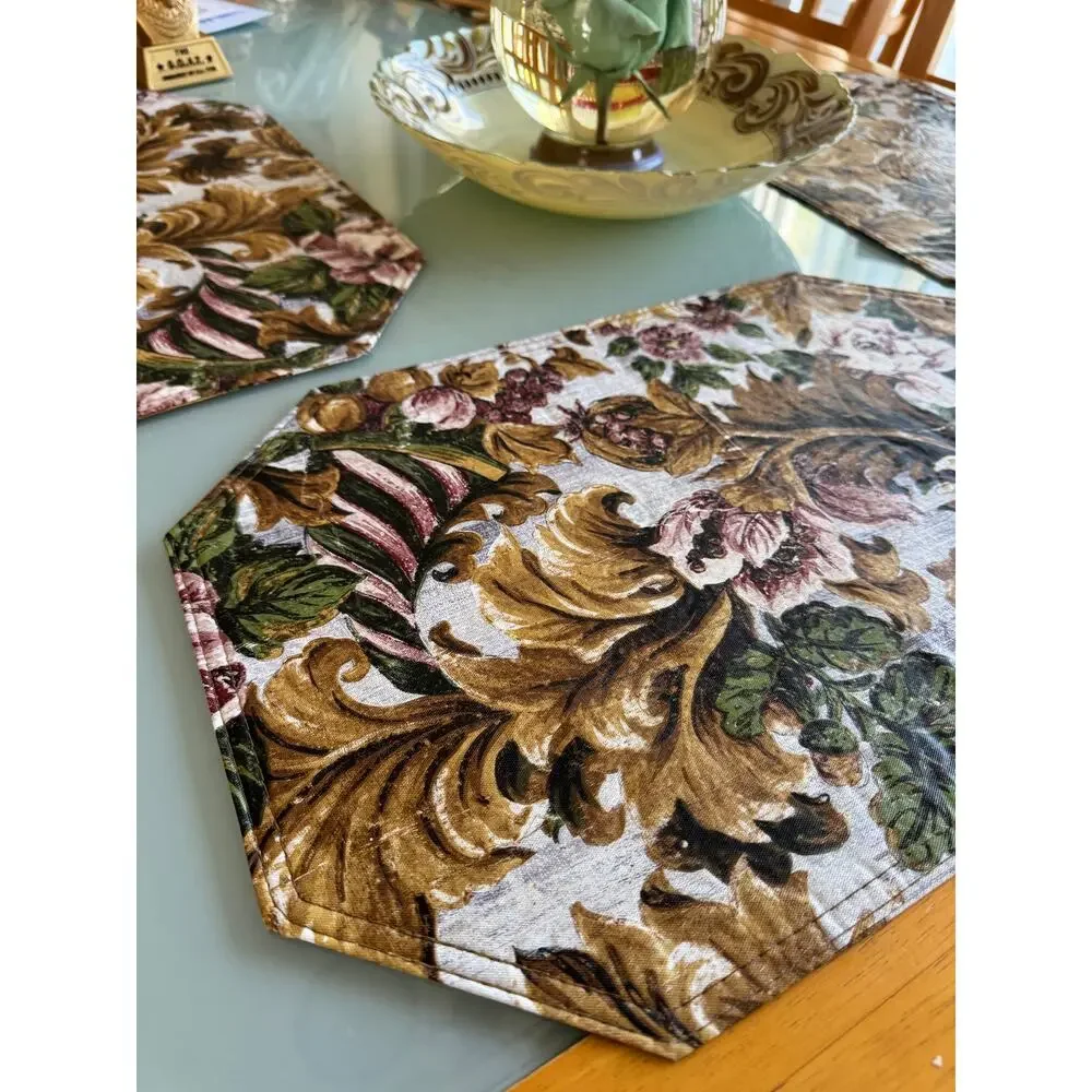 Placemats Mid Century Baroque Pattern with Gold and Rose Colors